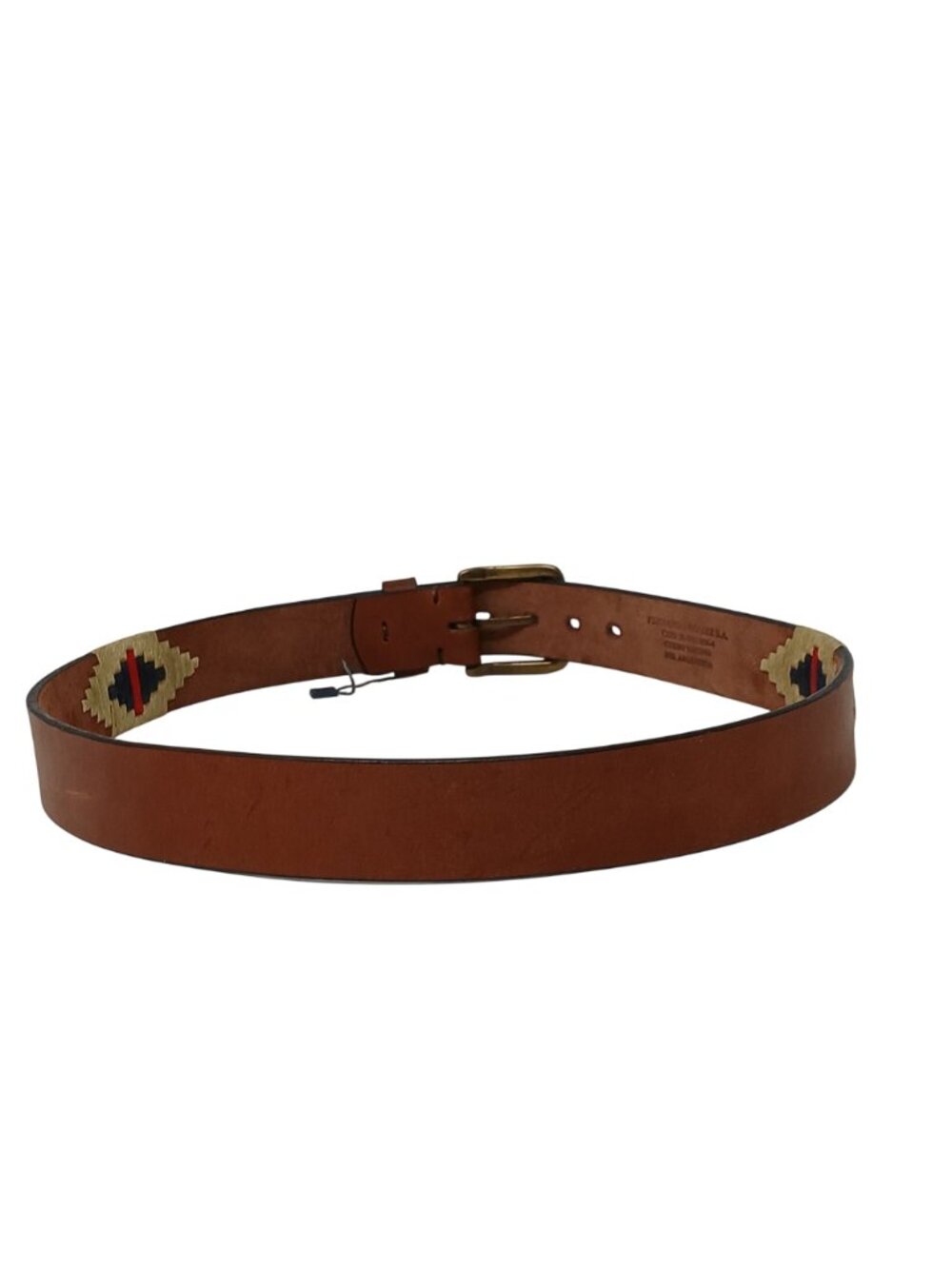 Gaucho Brown Leather Belt 90 cm Sz 35 Embroidered Western Tribal w/Buckle #D35H - Picture 3 of 11